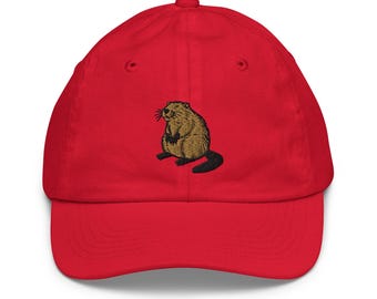 Youth Baseball Cap with Cute Beaver Embroidered Design – Adjustable Kids Hat, Outdoor Sports Accessory, Gift for Boys & Girls Ages 5 and Up