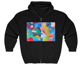 Full Zip Hoodie, Original Abstract Art Design, Unisex Heavy Hooded Sweatshirt, Comfortable & Stylish, Unique Fashion Gift