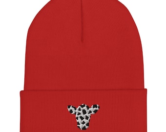 Cuffed Beanie Embroidered Cow Head