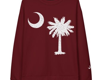 Chest and Wrist South Carolina Palmetto and Crescent Print Garnet Unisex Cotton Sweatshirt