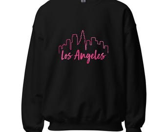 Neon Las Angeles Skyline Sweatshirt | Unisex Graphic Pullove, Trendy Apparel for City Lovers