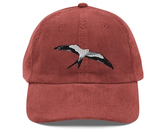Swallow-Tailed Kite Flight of Elegance Corduroy Hat: Vintage Embroidered Bird Corduroy Hat for Bird Lovers & Nature Enthusiasts