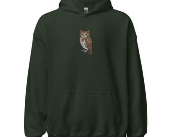 Screech Owl Embroidered Unisex Hoodie
