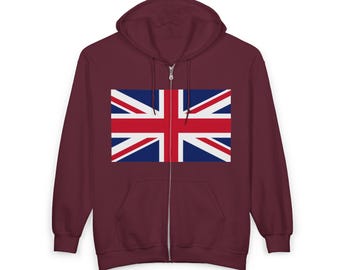 Union Jack Full Zip Hooded Sweatshirt | United Kingdom Flag Zip