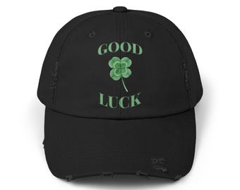Good Luck Four Leaf Clover Cap | Distressed Lucky Clover Hat