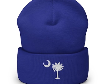 South Carolina Crescent & Palmetto Embroidered Cuffed Beanie | Cozy Winter Hat | Unique Gift