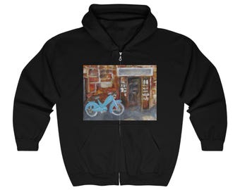 Full Zip Graphic Hoodie Blue Scooter Comfortable Unisex Adult Hooded Sweatshirt for Everyday Use