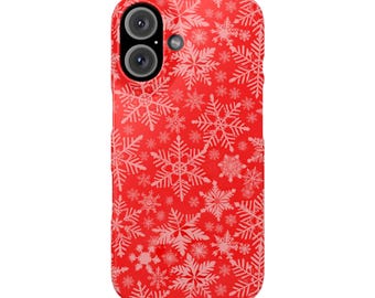 Slim Phone Case with Red Snowflakes for iPhone 7-16, Winter Phone Cover, Holiday Gift, Festive & Protective Design