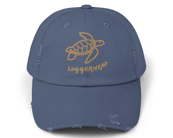 Loggerhead Sea Turtle Cap, Beach Hat, Distressed Baseball Cap, Ocean Lover Gift, Sun Protection Hat