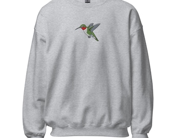 Ruby Throated Hummingbird Embroidered Unisex Sweatshirt