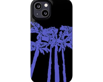 Neon Blue Palm Trees Slim Phone Cases for iPhone 7-15