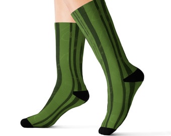 Unique Striped Sublimation Socks in Olive Green – Stylish and Comfortable Footwear