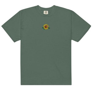 Embroidered Sunflower garment dyed t-shirt