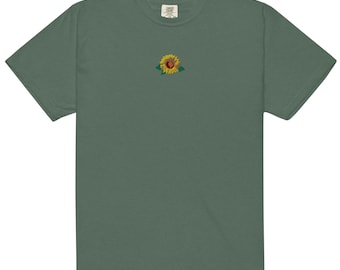 Embroidered Sunflower garment dyed t-shirt