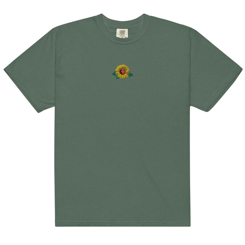 Embroidered Sunflower garment dyed t-shirt