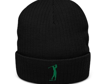 Golfer Swinging Embroidered Ribbed knit beanie