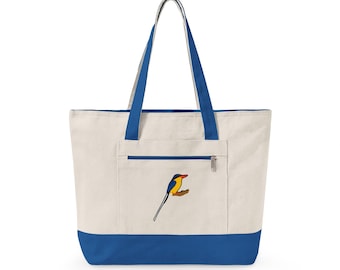 Paradise Kingfisher Zippered Canvas Tote