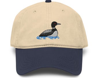 Loon Embroidered Garment-Washed Baseball Cap | Bird Hat | Birdwatching Gift