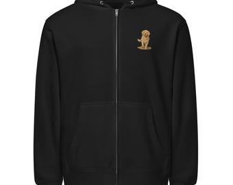 Golden Retriever Embroidered 8.25oz Zip Hoodie, Dog Lover Gift, Cozy Zip Up Hooded Sweatshirt