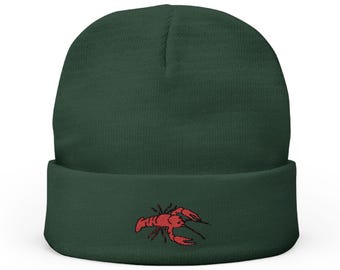 Crawdad Embroidered Beanie, Cajun Hat, Outdoor Cap, Winter Hat, Gift for Nature Lover
