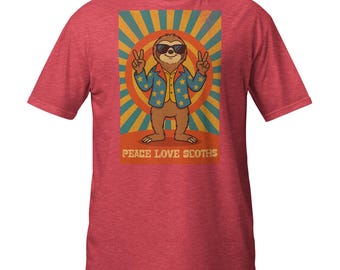 Peace, Love, Sloths Groovy Sloth Vibes Short-Sleeve Unisex T-Shirt