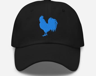 Blue Rooster Embroidered Dad Hat, Farm Animal Cap, Backyard Chicken Gift