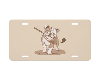 Bulldog Golfer Vanity License Plate - Personalized Golf Decor, Unique Car Tag for Golf Lovers, Funny Dog Golf Gift