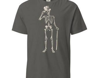 Gothic Skeleton with Top Hat Unisex garment-dyed heavyweight t-shirt