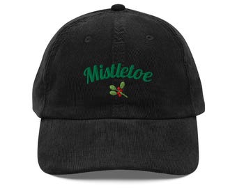 Embroidered Mistletoe Corduroy Hat – Vintage Style Adjustable Dad Cap
