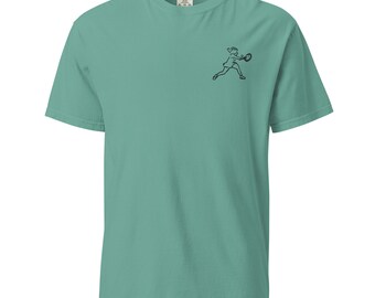 Tshirt Embroidered Tennis Woman Unisex garment dyed  t-shirt