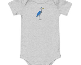 Blue Heron Embroidered Baby Bodysuit – 100% Cotton One Piece