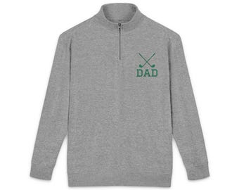 Personalized Golf Quarter Zip Fleece Pullover, Embroidered Crossed Clubs Custom Dad Grandpa Coach Gift