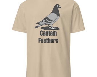 Captain Feathers Pigeon T-Shirt | Unisex Short-Sleeve Bird Tee | Fun & Quirky Nature Gift for Bird Lovers