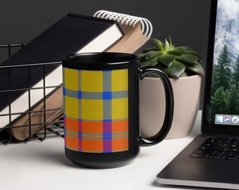 Tartan Inspired Black Glossy Mug