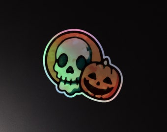 Holographic Skull & Jack O Lantern Stickers - Spooky Halloween Vinyl Decals