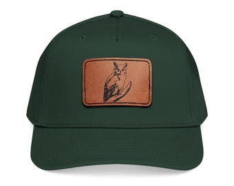 Horned Owl Rectangle Leather Patch Mid Profile Baseball Cap
