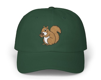 Embroidered Squirrel Cap, Wildlife Hat, Nature Lover Gift, Acorn Design, Dad Hat, Baseball Cap