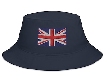 Union Jack Embroidered Bucket Hat – UK Flag Classic British Bucket Cap