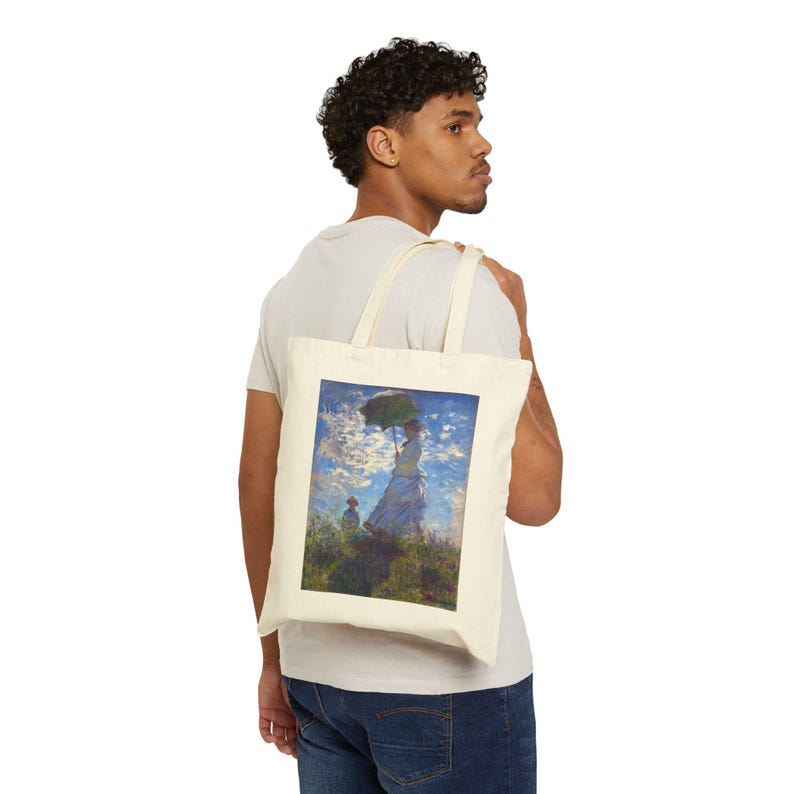 Bolsa de lona de algodón «Mujer con sombrilla» de Monet: un regalo para los amantes del arte imagen 3