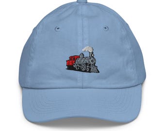 Locomotive Steam Train Embroidered Youth baseball cap for ages 5 and up