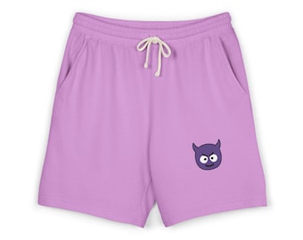 Purple Cartoon Devil Face Emoji Sweat Shorts | Fleece, Garment-Dyed