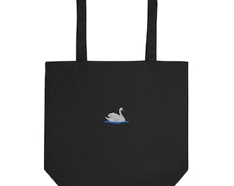 Swimming Swan Embroidered Eco Tote Bag | Eco-Friendly, Reusable Shopping Tote, Cute Swan Design, Perfect Gift for Her