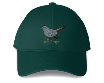 Gray Catbird Embroidered Bird Structured 6-Panel Adjustable Baseball Cap