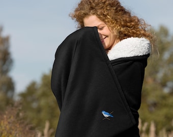 Blue Bird Sherpa Blanket, Premium Embroidered Soft Throw, Cozy Home Decor, Gift for Bird Lovers & Nature Enthusiasts
