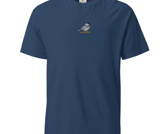 Chickadee Embroidered Bird T-Shirt | Unisex Garment-Dyed Heavyweight Tee | Nature Lover Gift | Stylish Casual Wear