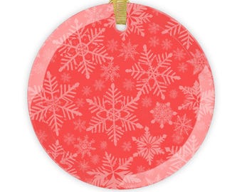 Glass Ornaments, Pink and Red Snowflakes, Christmas Decor, Holiday Ornaments, Festive Tree Decorations, Gift Ideas