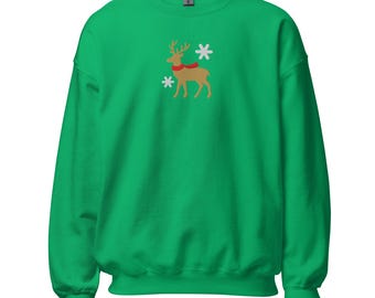 Reindeer and Snow Embroidered Unisex Sweatshirt