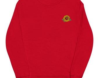 Stylish Unisex Organic Sweatshirt with Beautiful Embroidered Sunflower Design