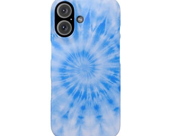 Blue Pastel Tie Dye Style Slim Phone Case for iPhone 7-16, Protective Phone Cover, Unique Phone Accessory, Trendy Tech Gear, Stylish Phone