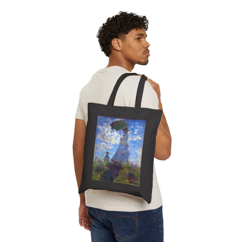 Bolsa de lona de algodón «Mujer con sombrilla» de Monet: un regalo para los amantes del arte imagen 7